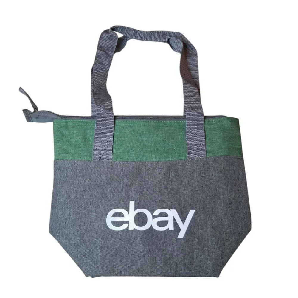 Swag Insulated Lunch Bag Tote Cooler Green Gray‎ Zip 12 x 10 Lightweight